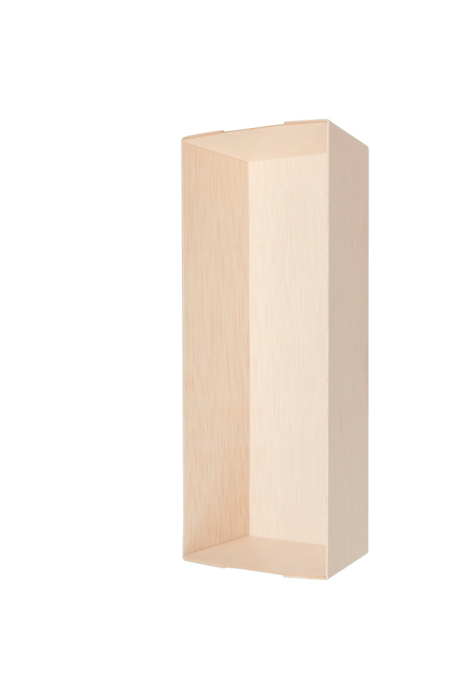 A rectangular wooden container displayed vertically.